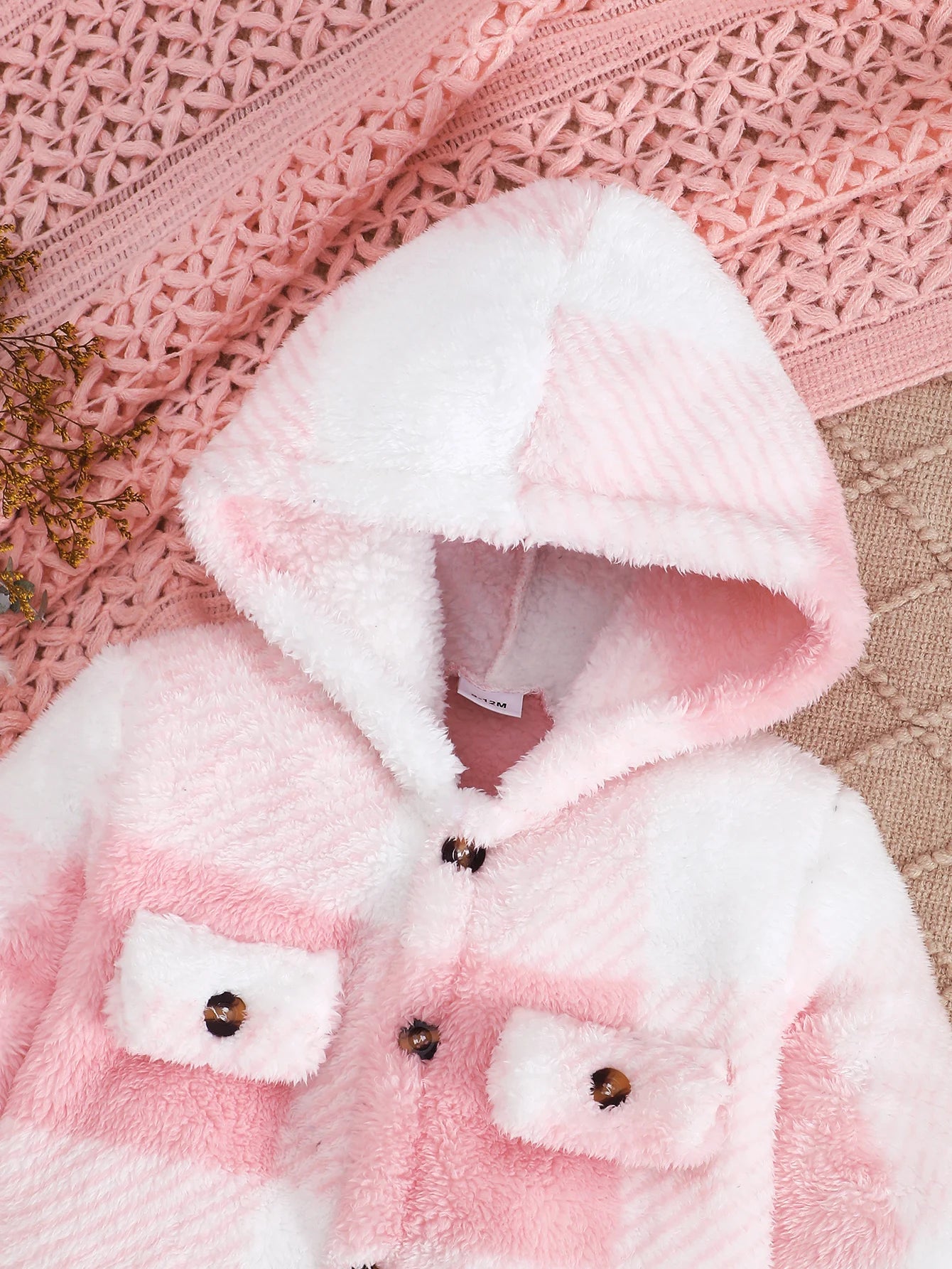 0-24 Months Baby girl Plush Hooded Color Blocked Checkered Long sleeved Jumpsuit Cute Baby girl Winter Warm Crawling Suit