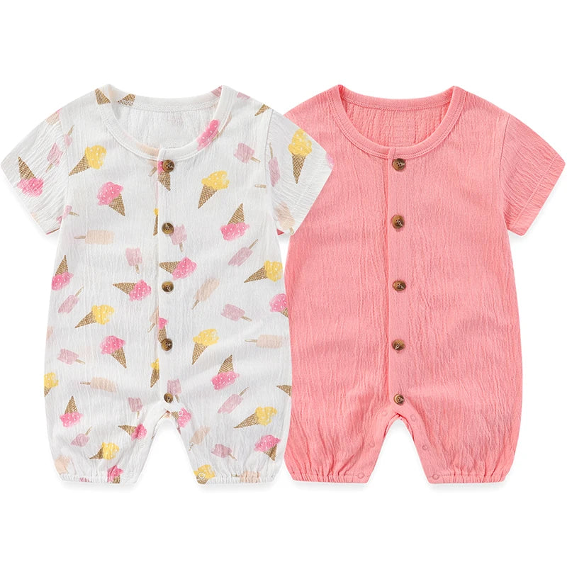 Fashion Cartoon 2-Piece Unisex Short Sleeve Baby Boy Girl Rompers 100%Cotton Soft infant Jumpsuit Clothes