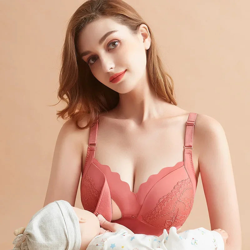 2026 New Maternity Underwear Breastfeeding Gathered Anti-Sagging Pregnancy Pure Cotton Thin Bra Maternity Nursing Lace Bras