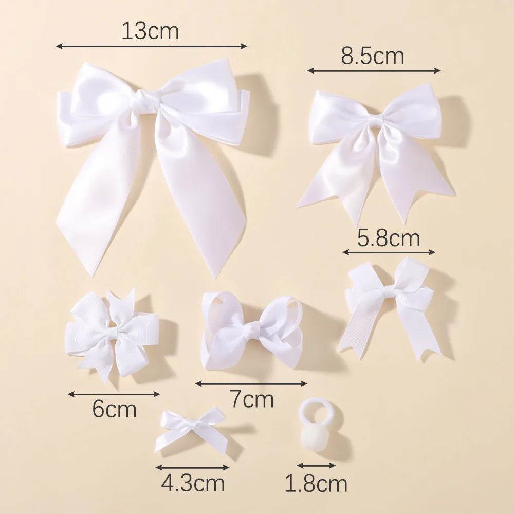 30Pcs/set Back To School Hair Bows Clip Hairband Set for Girls Navyblue White Ribbon Hair Clips Hair Rope Kids Hair Accessories