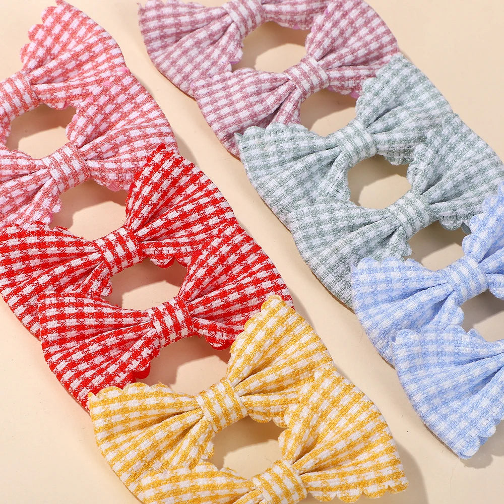 20pcs/Set Plaid Print Hair Bow Clips for Baby Girls Cute Handmade Mini Bowbot Hairpins Barrettes Sweet Hair Accessories