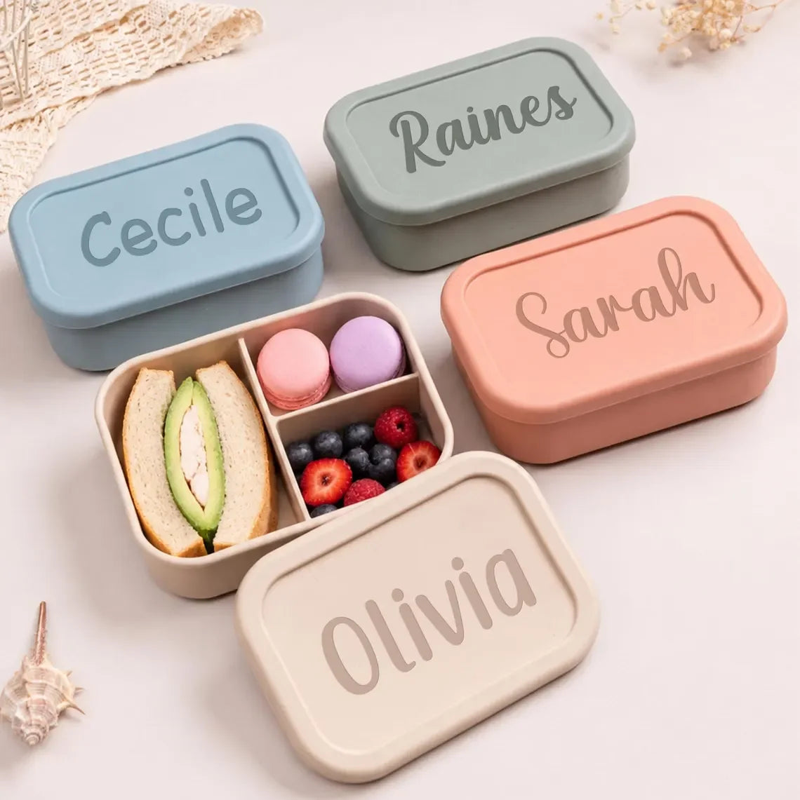 Personalized Kids Lunch Box with Name，Custom Silicone Bento Box， Lunch Box with Compartments，Back To School Gift