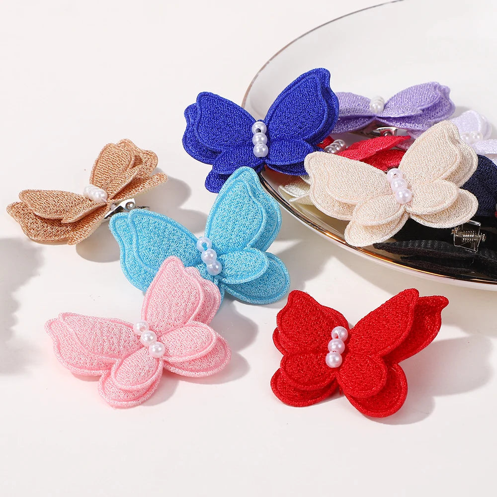 20Pcs Random Color Butterfly Hairpins Girls Lovely Hair Bangs Hairclip Handmade Pearl Boutique Kids Head Clips