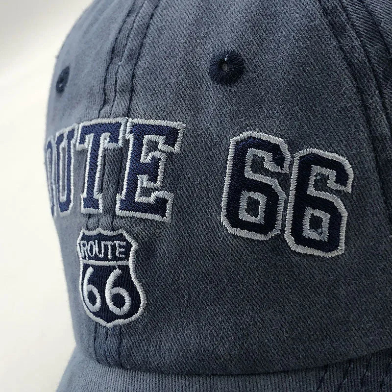 Summer New Pure Cotton Distressed Washed Baseball Cap66Highway Embroidered Duckbill Cap European and American Style Sunshade Hat