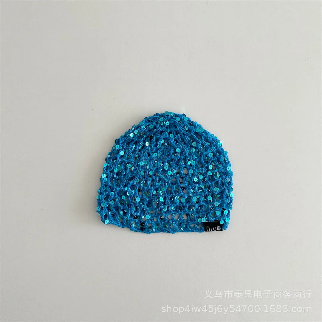 Sequin Hollow Knitted Pullover Hat For Girls Fishnet Headwrap Hwr01 Ethnic Style Cap