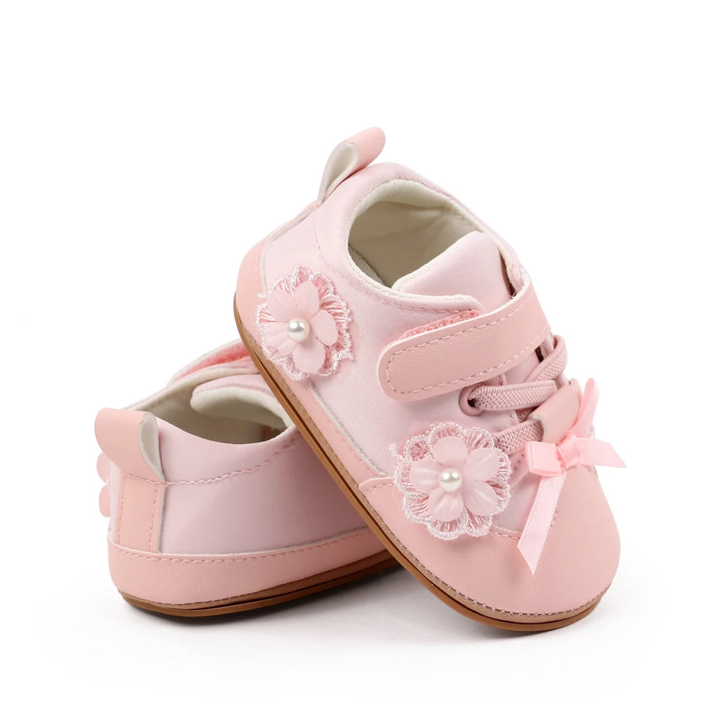 Baby Girls First Walking Toddler Shoes For 0-18 Months Spring And Autumn High Quality TPR Sole Four Colors Cute Flower Design
