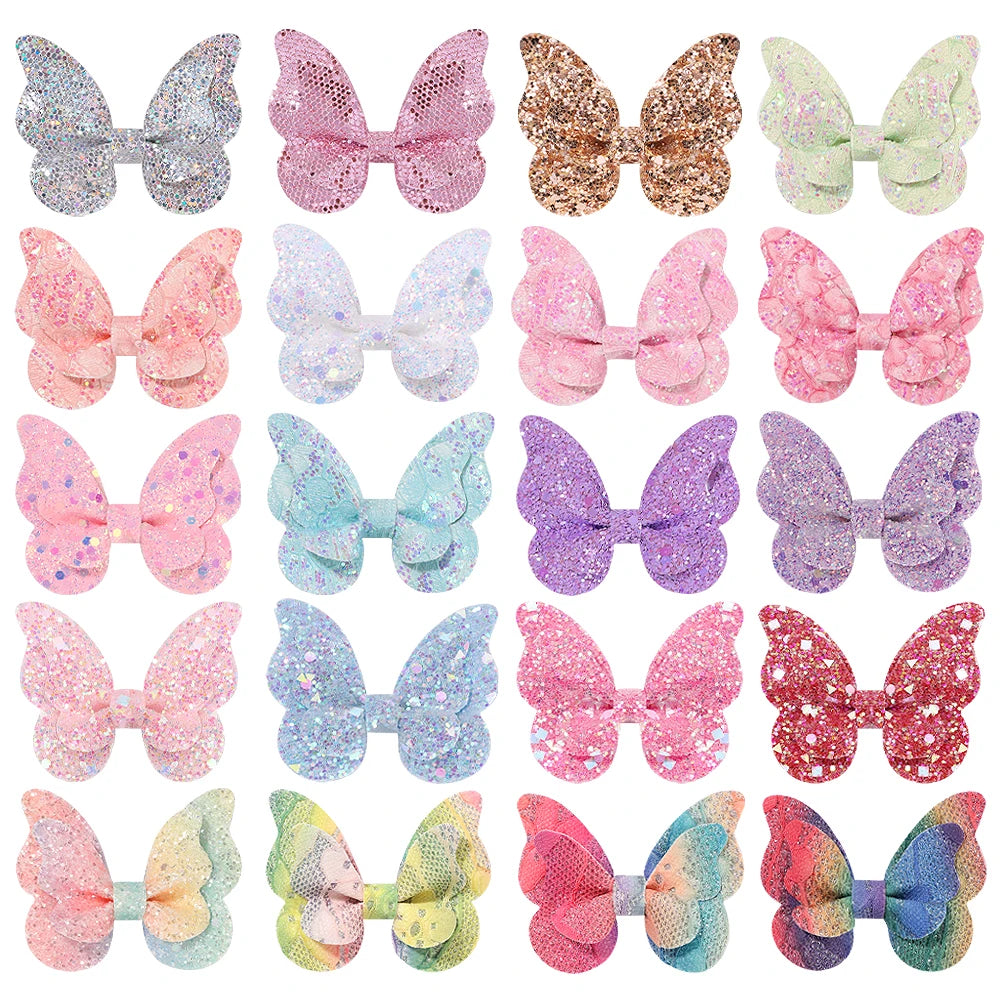 40Pcs Random Color Sparkling Bow Hair Clips Girls Lovely Butterfly Hairgripes Boutique Kids Hair Accessories