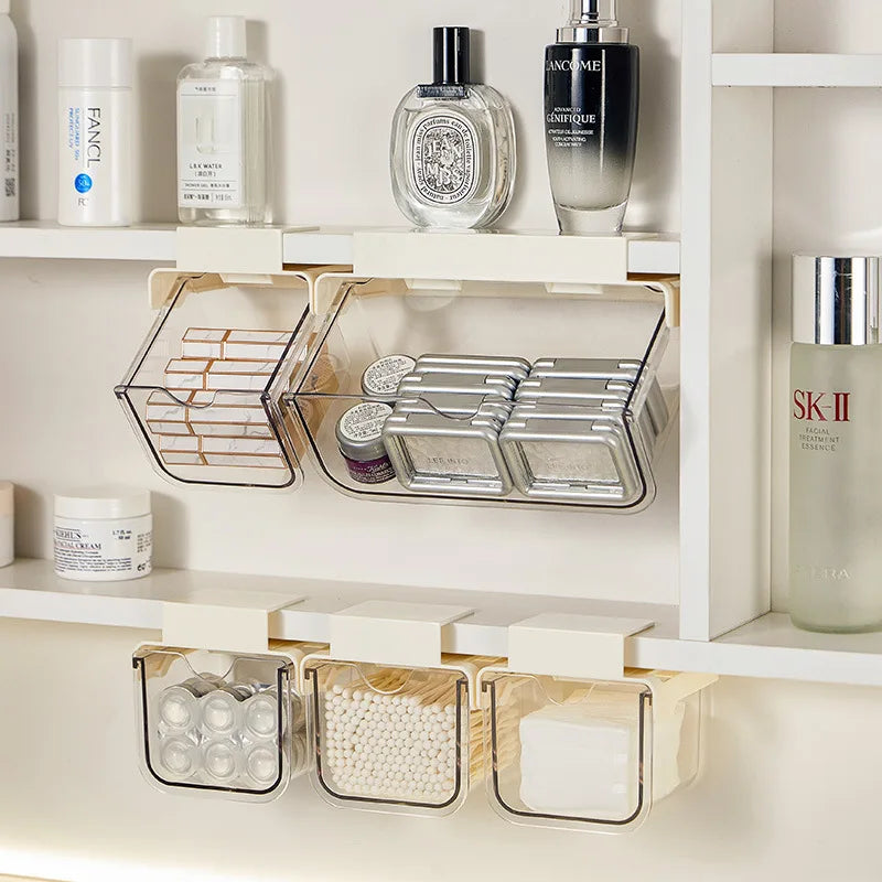 Drawer Style Storage Box Under The Mirror Cabinet Transparent Bathroom Cotton Stick Makeup Cotton Bathroom Pull-Out Storage Case