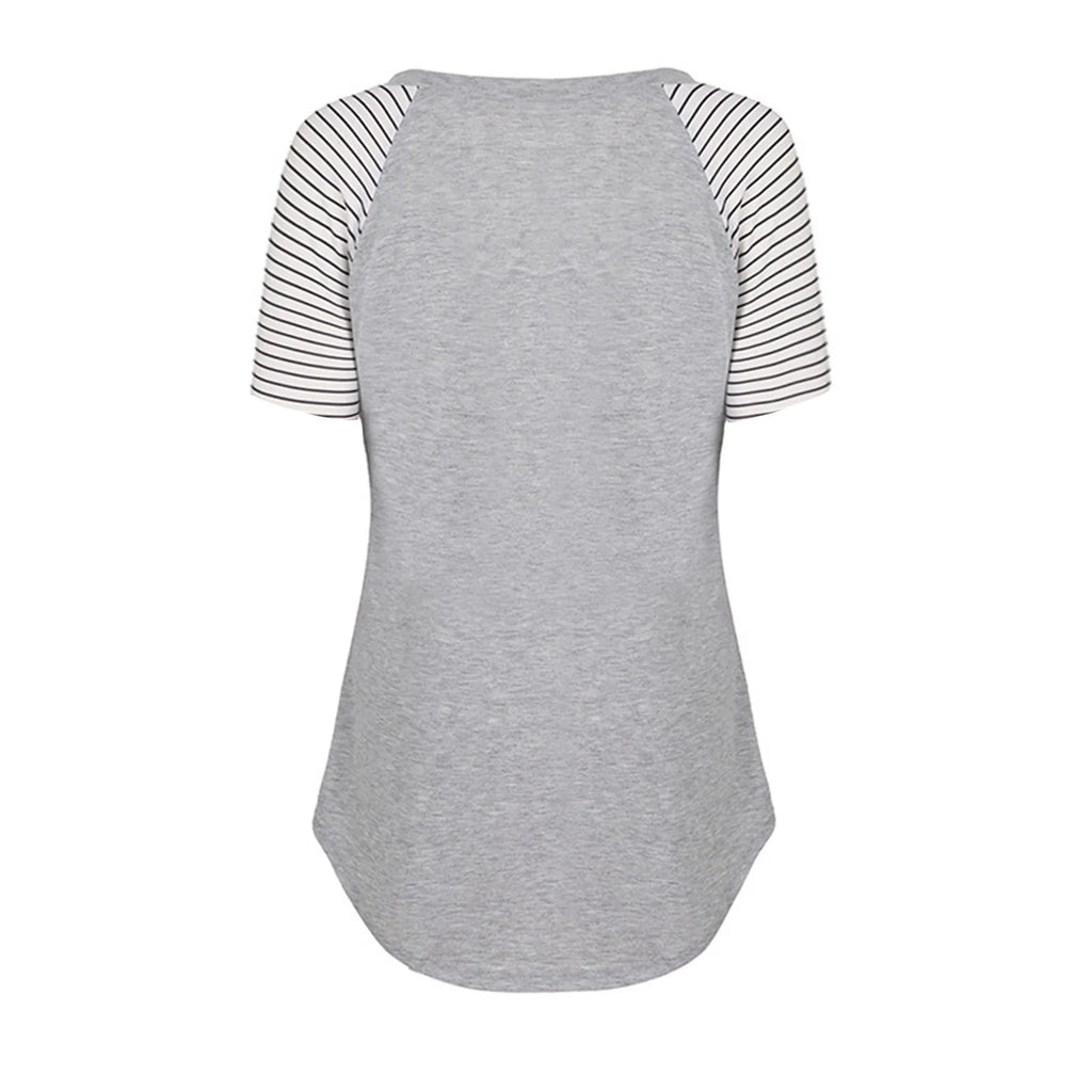 Women Maternity Short Sleeve Nursing Patchwork Color Tops Breastfeeding Blouse