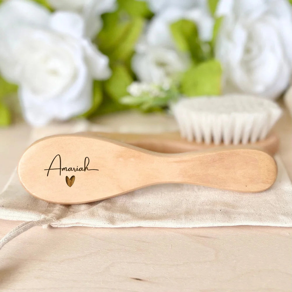 Personalized Baby Hair Brush – Custom Name Wooden Newborn Grooming Gift