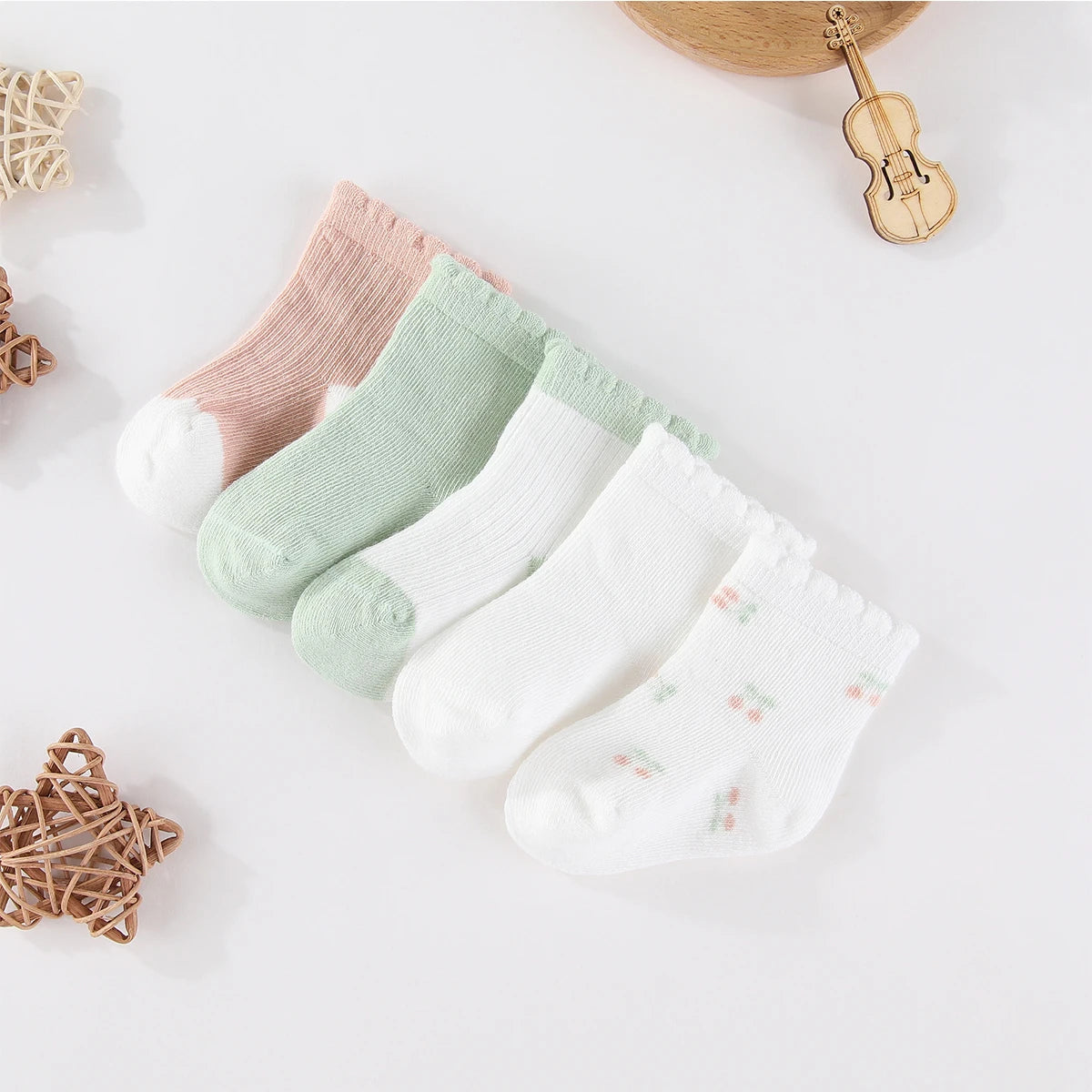 Kiddiezoom Baby Socks Keeps Feet Warm 5-Pair Set Four Seasons For Newborn 0-12 Months 100 Percent Cotton