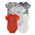 Kiddiezoom 5pcs Summer Short Sleeve Baby Boy Girl Bodysuits Soft Cartoon Newborn Baby Onesie