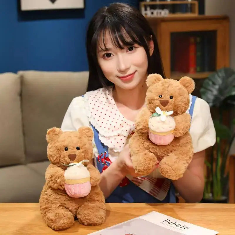 Kawaii Healing Cake Bear Doll Pillow - Cartoon Anime Stuffed Plush Toy Cute Birthday Gift for Children Fun Soft Doll