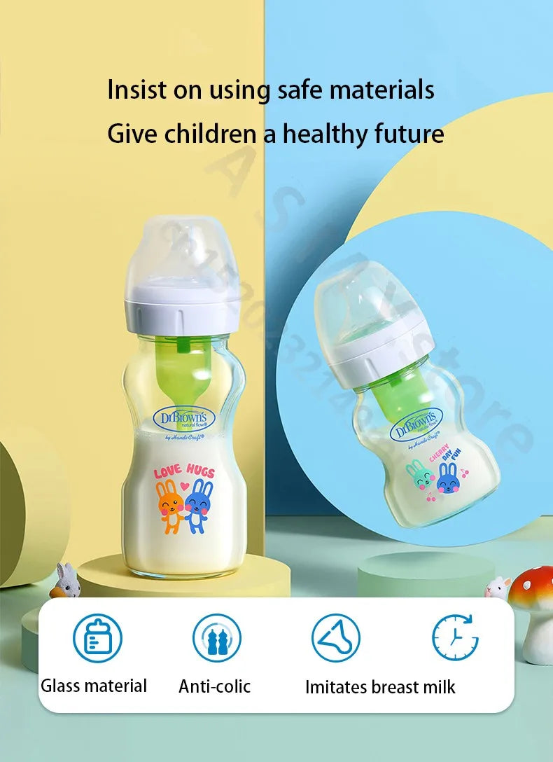 Dr. Brown's  Newborn baby glass bottle, wide caliber, anti-flatulence, gas-liquid separation 150ML/ 270ML