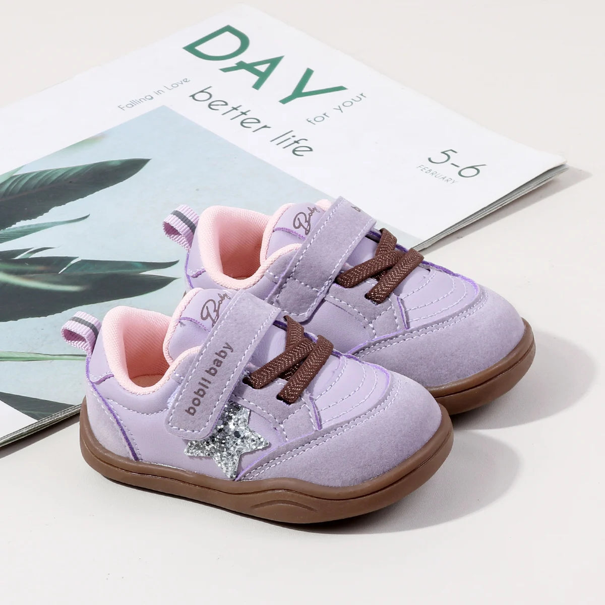 2025 Fashion Deisgn Baby Unisex First Walking Indoor Outdoor Sneakers With Glitter Star Decor Non-slip For 0-2Y Boys And Girls
