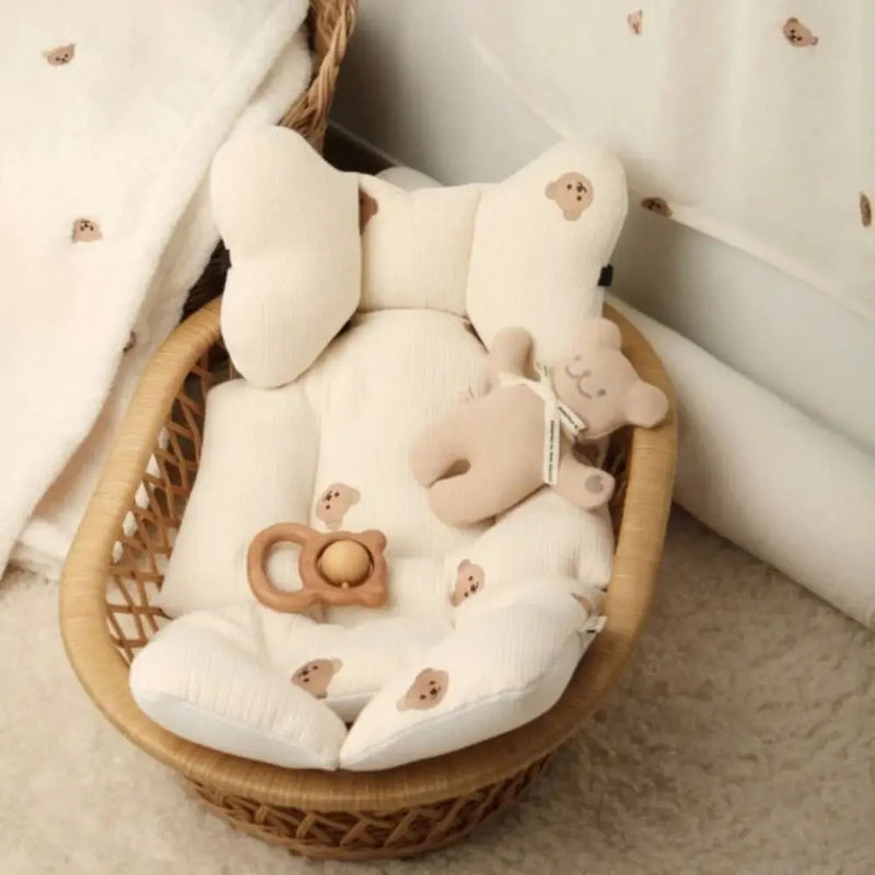 Universal Comfort Soft Stroller Seat Cushion Cute Bear Embroidery Baby Pram Cushion Skin-friendly Infant Seat Liner Pad Toddler