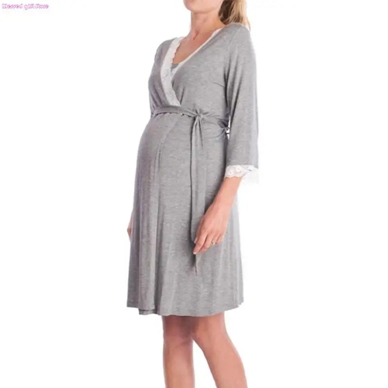 D0JC Breathable Pajama Dress Pregnancy Clothes Maternity Robe Nightgown Sleepwear