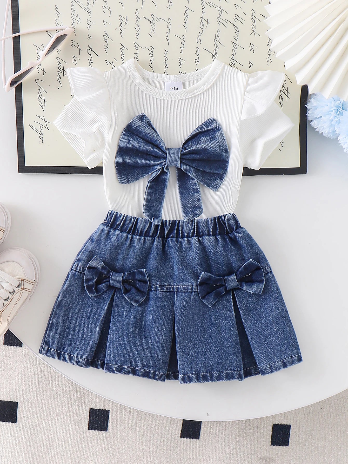 Summer New Style Girls Are Comfortable and Cute 1-3 Years Old White Short-Sleeved T-Shirt + Short Skirt