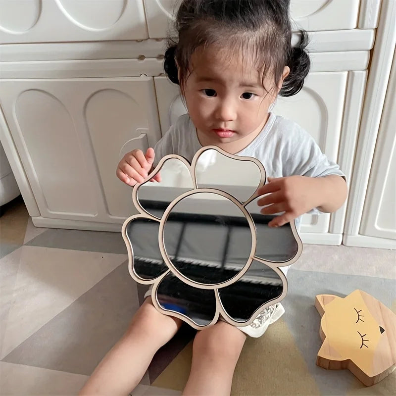 Ins Nordic Style New Small Daisy Mirror for Home Bedroom Wall Decoration, Exclusive Decorative Mirror for Girls' Rooms, Easy to Hang on the Wall, No-Drill Mirror.