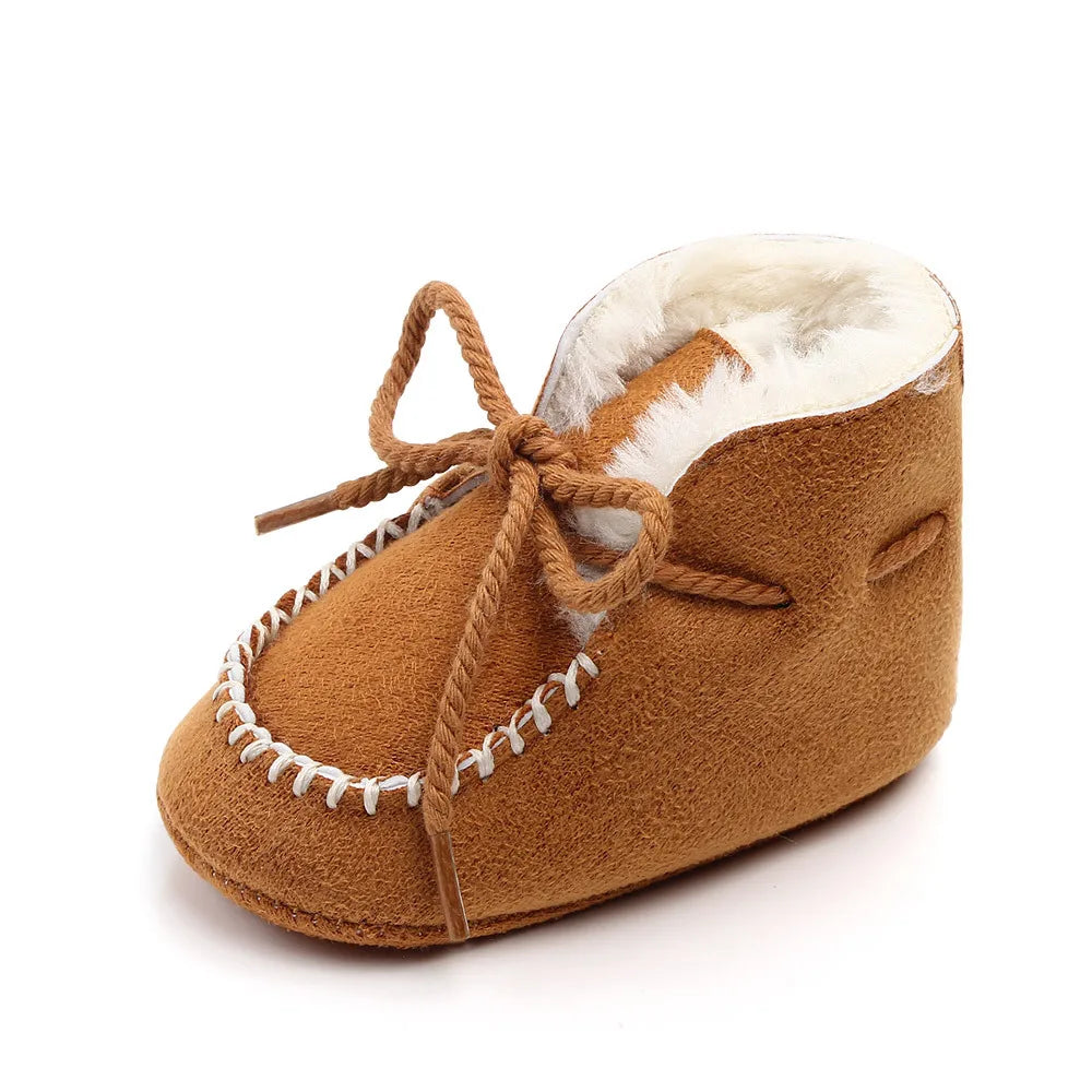 Winter Thick Warm Plush Fur Baby Booties Non Slip Soft Sole Prewalker Shoes D2245