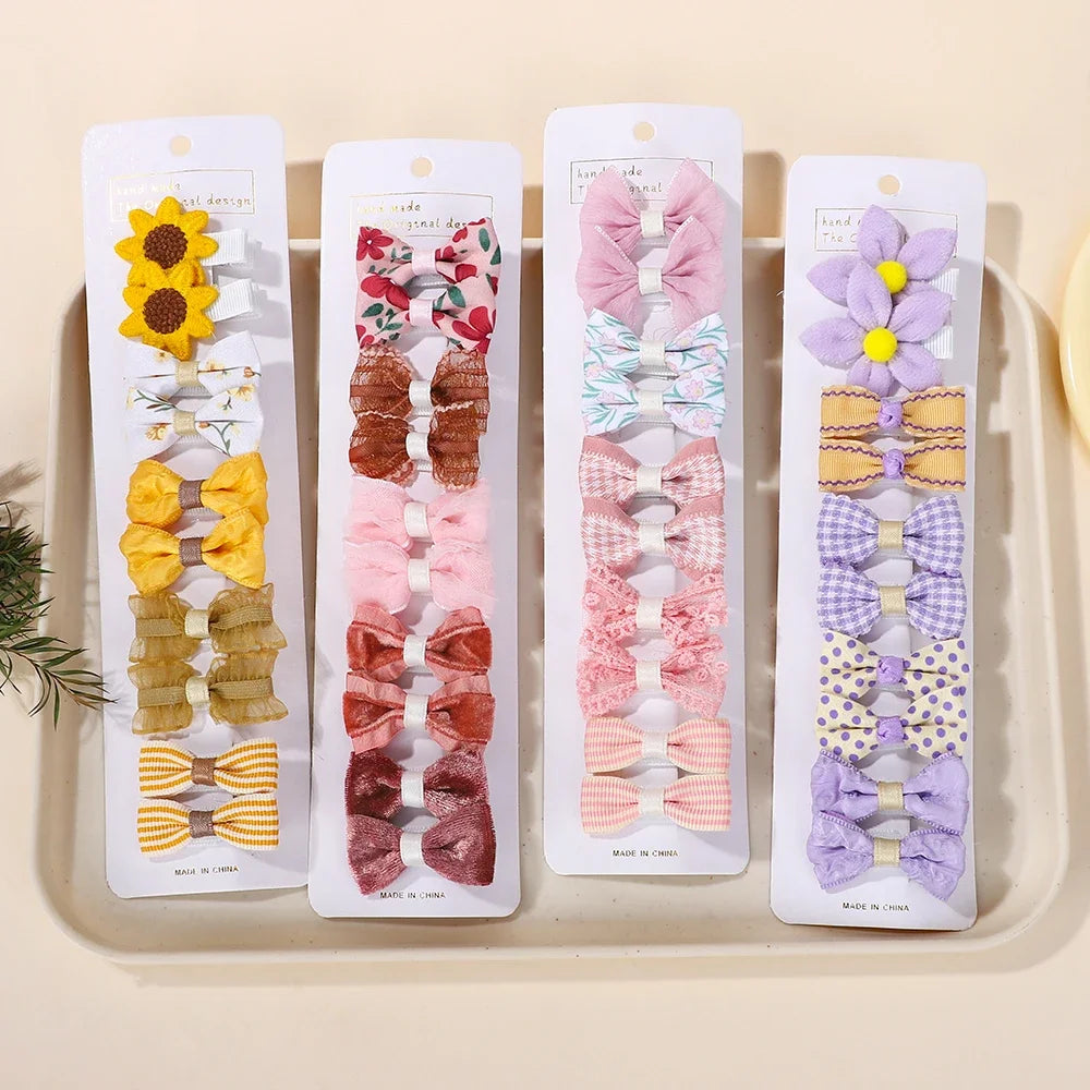 10Pcs/set Children Exquisite Hair Clip Lovely Bowknot Printing Cloth Hairgripes for Girls Boutique Hair Accessories