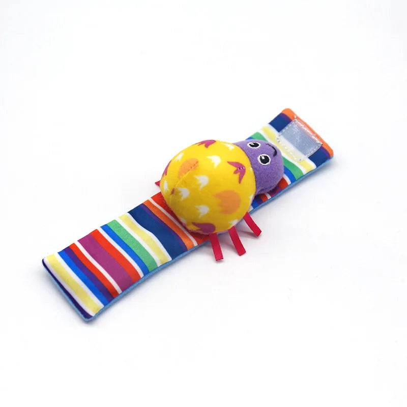 4Pcs Baby Toy 0-12 Months Baby Rattles Toys Animal Socks Wrist Strap +Rattle Baby Foot Socks Bug Wrist Strap Toddler Socks