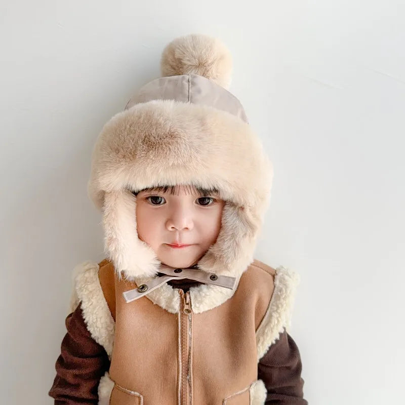 Baby Hat Autumn Winter Windproof Warm Hat Children's Ear Protection Pullover Hat Boys Girls Thickened Plush Lei Feng Hat