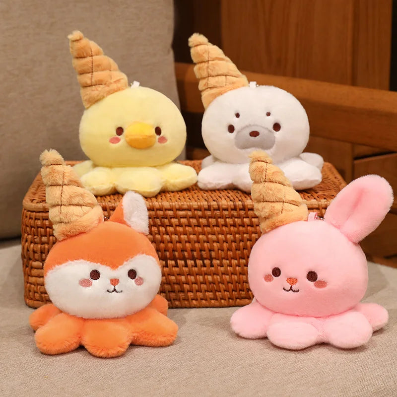 Hot 1pc 15cm Ice Cream Octopus Small Animal Plush Doll Head Sweet Cone Decor Seal Duck Rabbit Fox Toy Backpack Child Friend Gift