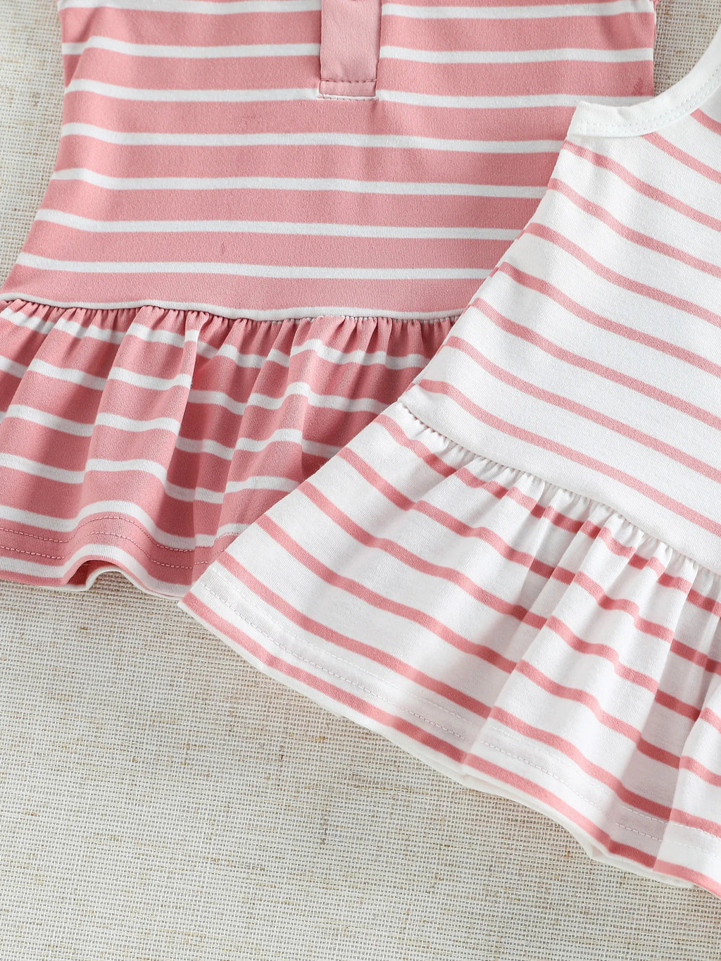 Summer Striped Polo Dress Two-Piece Set, Breathable Sleeveless Design with a Fresh and Adorable Style, Perfect for Baby Girls’ O