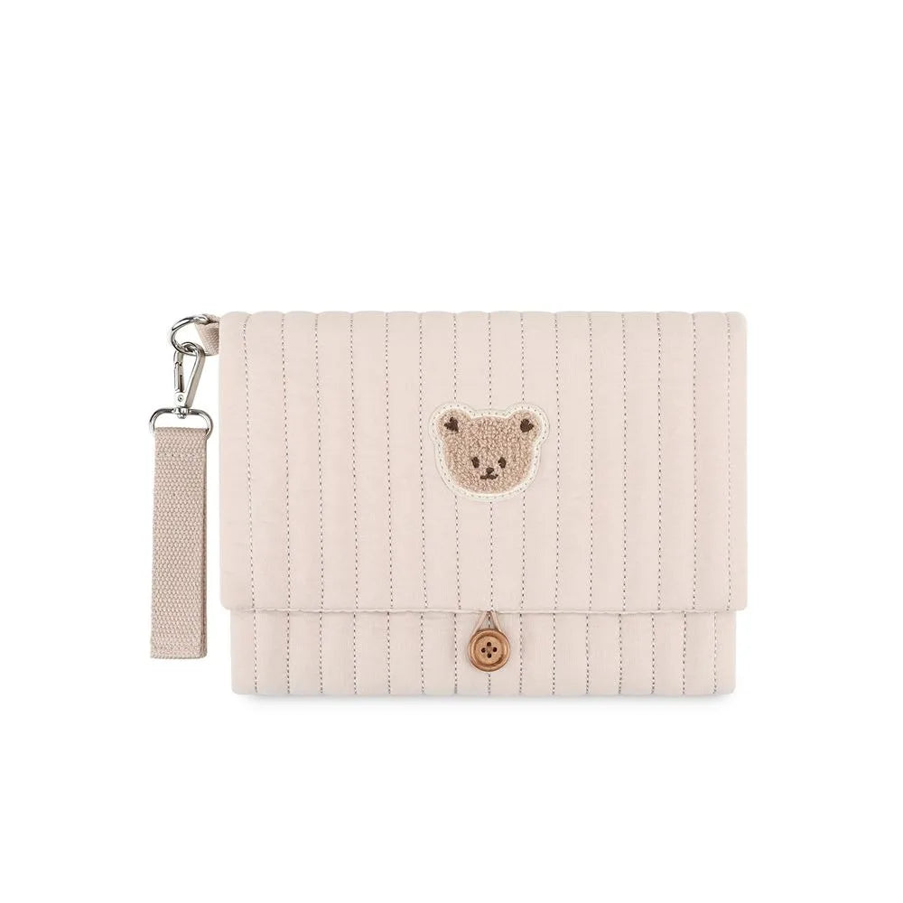 Cute Baby Hanging Diaper Bag Multi-Compartment Cotton Foldable Storage Pouch with Wipe Holder Detachable Strap