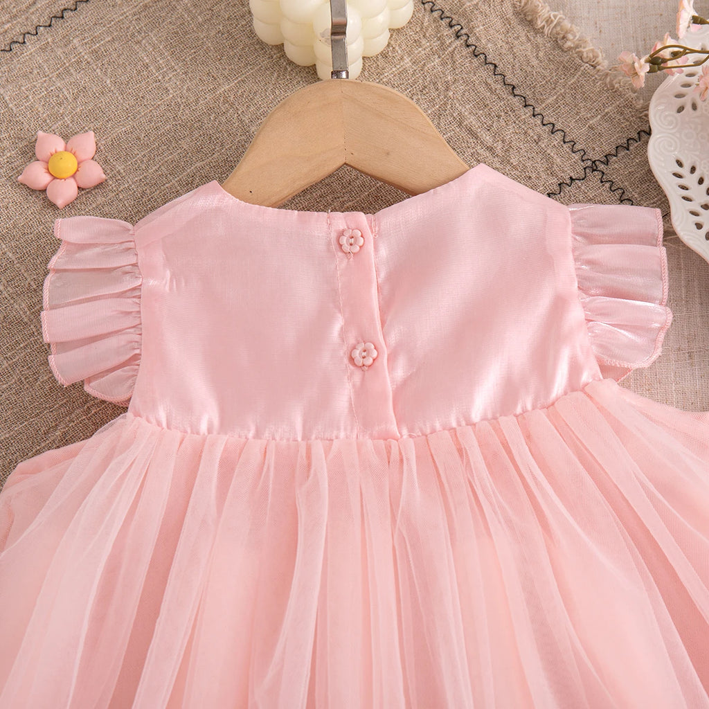 Korean Style Sweet Solid Color Baby Girl Dress Summer Fashion Flower Birthday Party Gift or Wedding Princess Fairy Toddler Dress