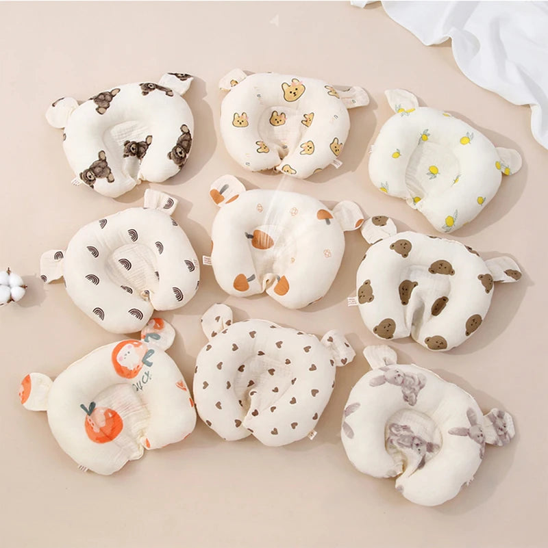 Baby Pillow Newborn Soft Breathable Pillows Cartoon Print Cute Bear Small Ear for Infant 0-24Months Pillow