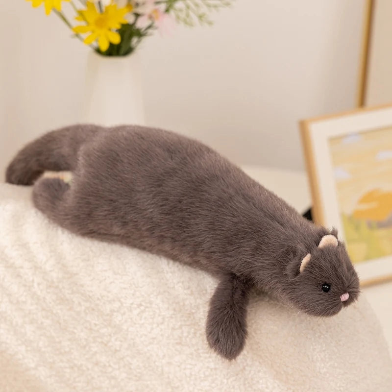 New Simulation Ferret Plush Toys Kawaii Lifelike Animal White Brown Mink Plushie Pillow Stuffed Soft Sofa Cushion Creative Gifts