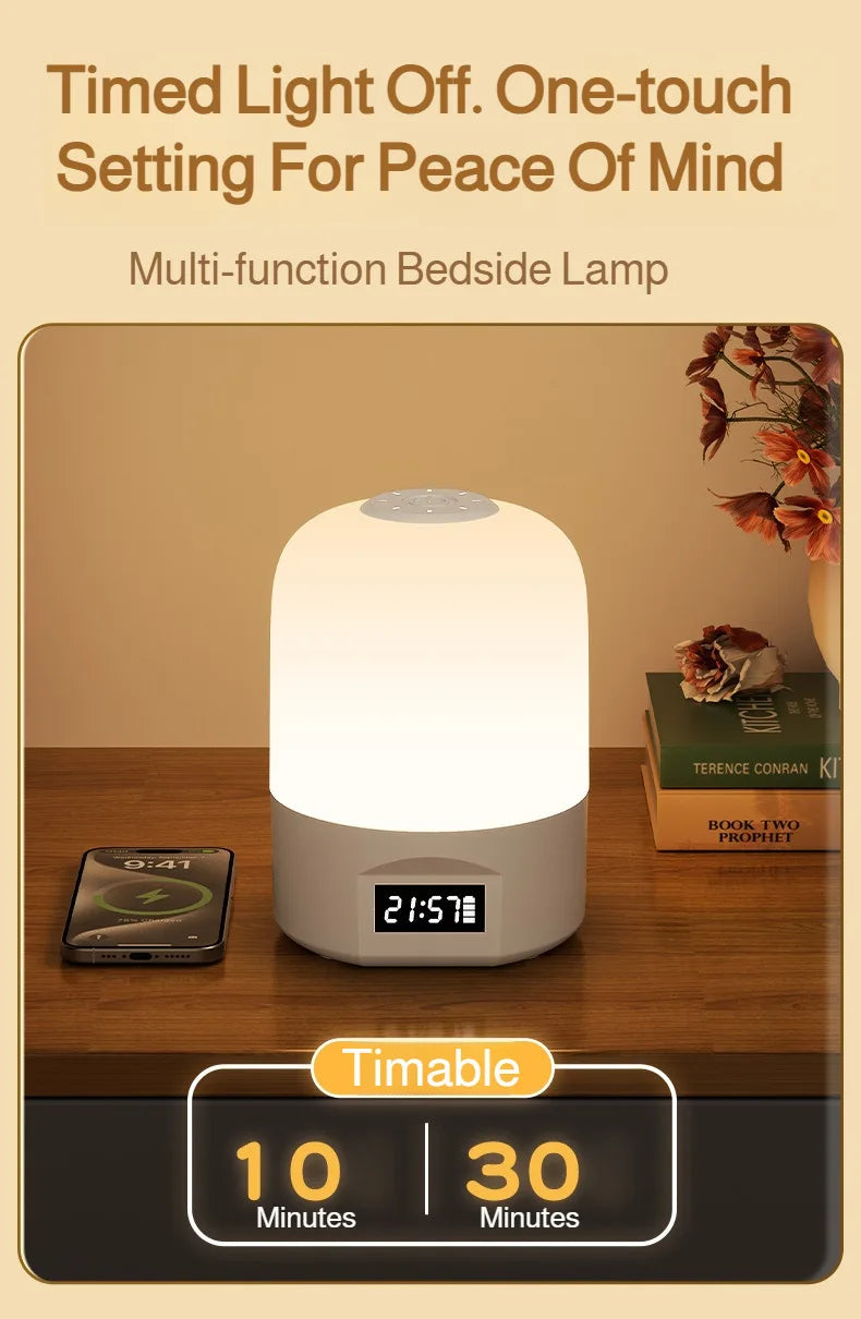 LED Bedside Lamp with Clock Display Touch Control Dimmable Night Light USB Rechargeable for Bedroom Baby Feeding
