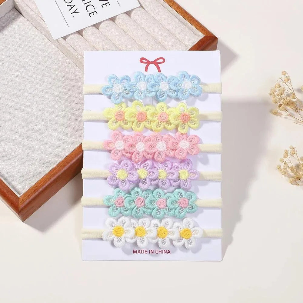 Girls Lace Flower Headbands 6 Piece Set Elastic Hair Accessories Model HBN06 Colorful Decorated