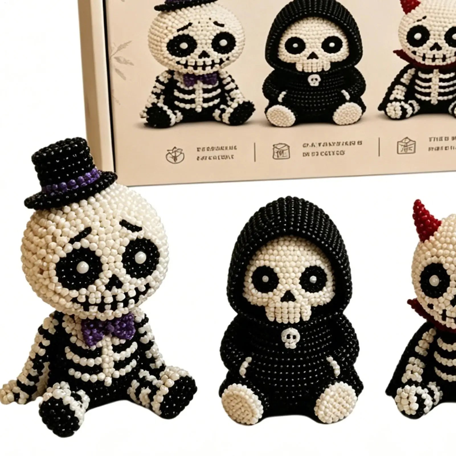 Beaded Skeleton Craft Kit Halloween Toy with Instruction Mini 3D Beaded Skeleton Crafting Set for Home Party Classroom School