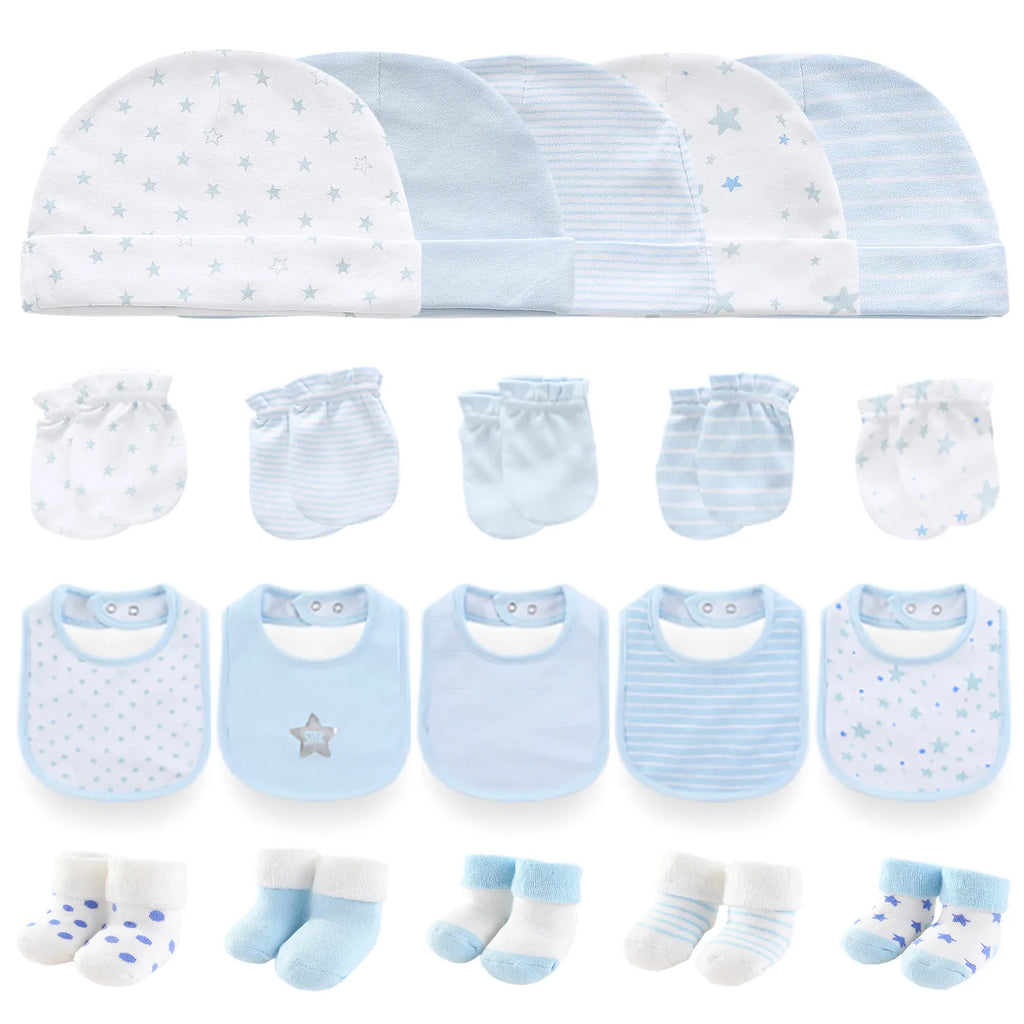 20-Piece Set Unisex Baby Accessories for Newborns Boys Girls Baby Hats Gloves Bibs Socks Four Seasons Universal