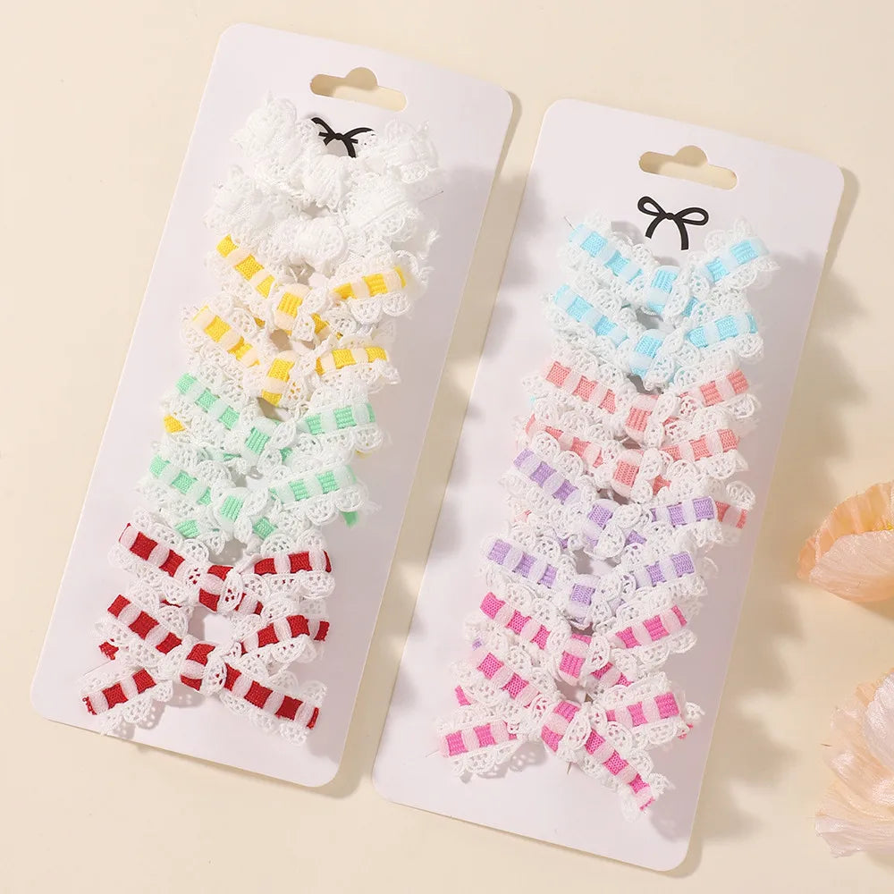 8pcs/set Ins Sweet Cute  Bows Hair Clip Fresh Printing Checkered Hairgripes Lace for Girls Striped Yarn Barrette Gifts