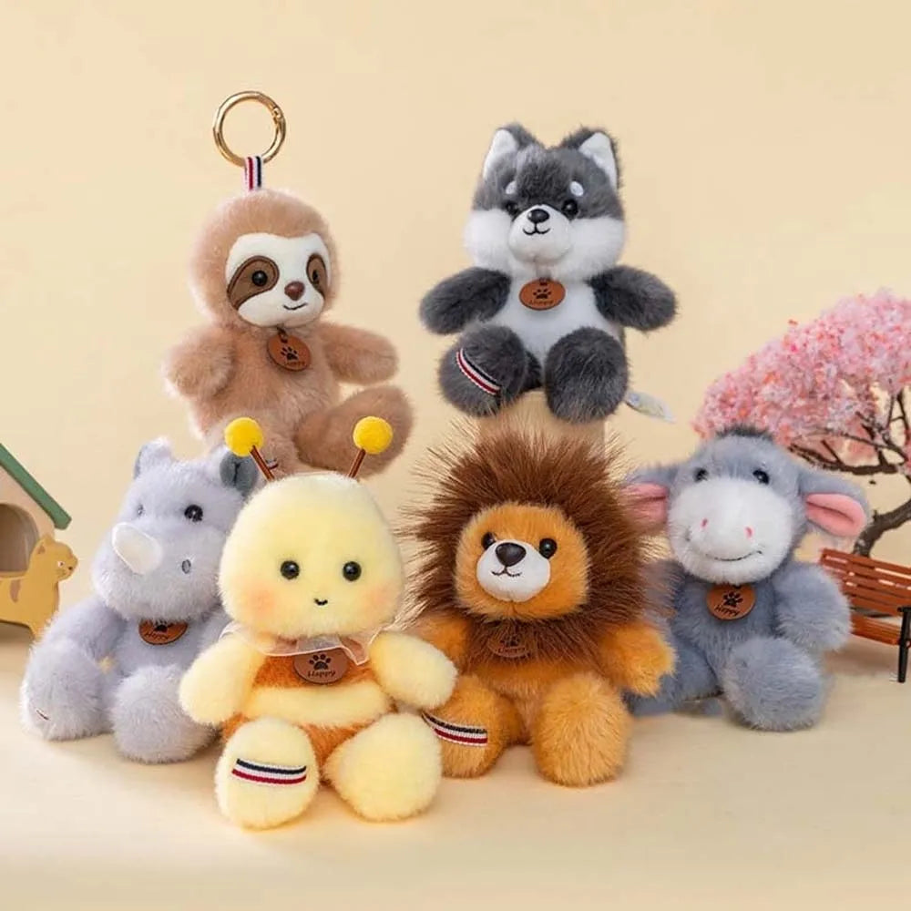 Kawaii Animal Lion Doll Cute Jumping Series Plush Pendant Rhinoceros Sloth Panda Monkey Toy Bee Husky Crocodile Super Soft Kids