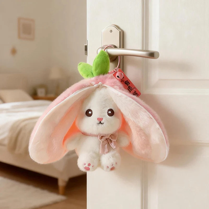 Hot Cute Fruit Bunny Plush Toy Creative Durian Pineapple Carrot Strawberry Turn Into Rabbit Soft Doll Birthday Christmas Gift