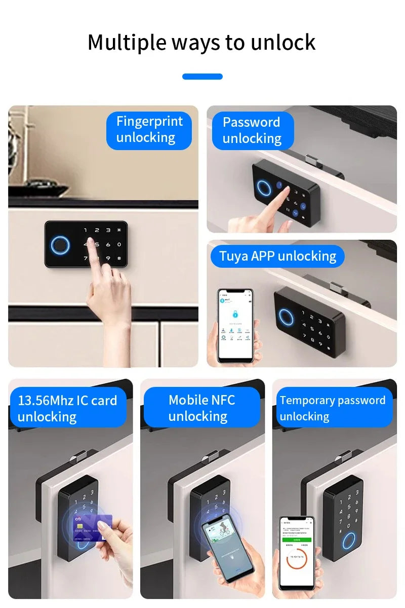 Support Tuya APP Smart Fingerprint No Punch Cam Lock Cabinet Lock Door Drawer Filing Cabinet Post Mail Box Furniture Locker