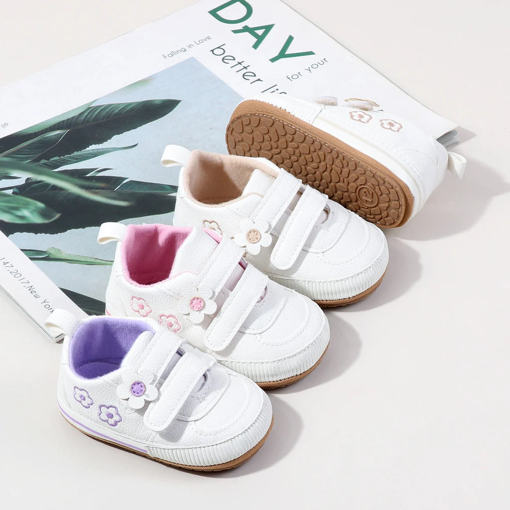 Spring and Autumn New Style Boys' and Girls' Baby Shoes Flower Pattern PU Casual Shoes 0-1 Years Old Learning Walkers Shoes