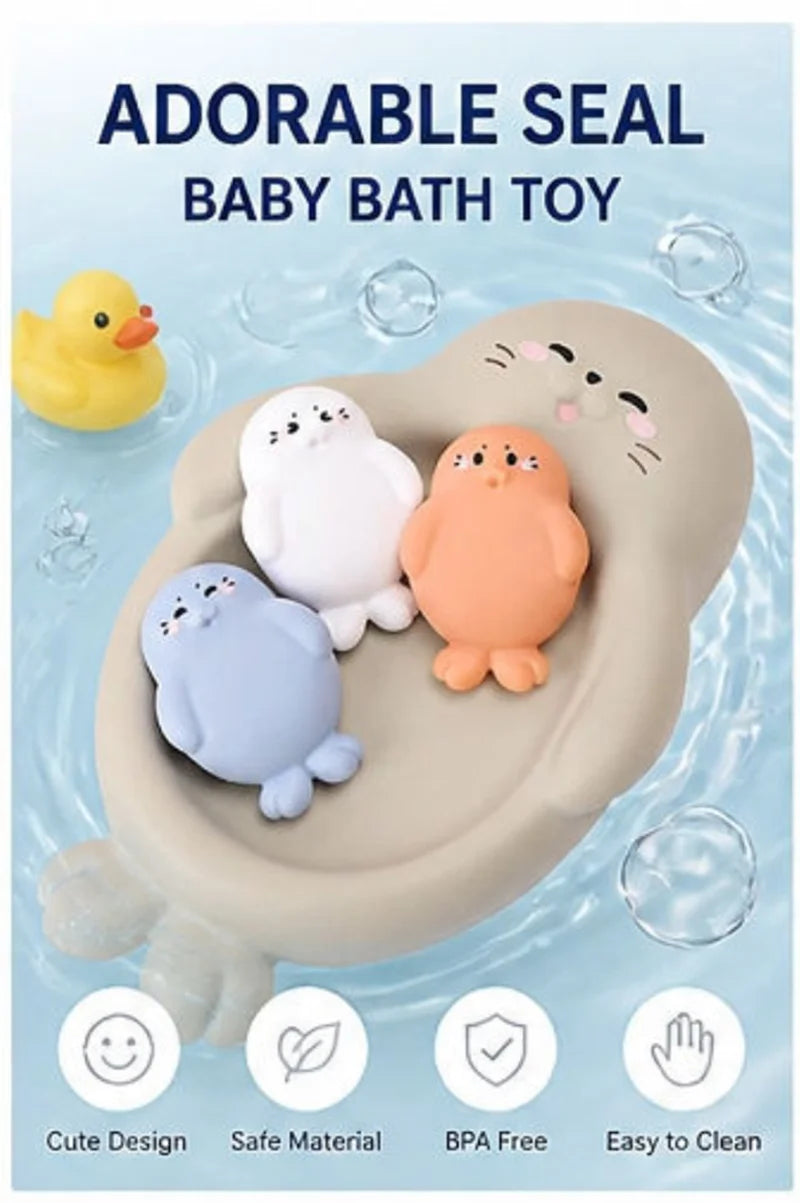 Bath Toys, Floating Teether for Infants, Soft Silicone Squeeze Toys, Sensory Bathtime Set for Newborns, Cute Animal Bath Buddies