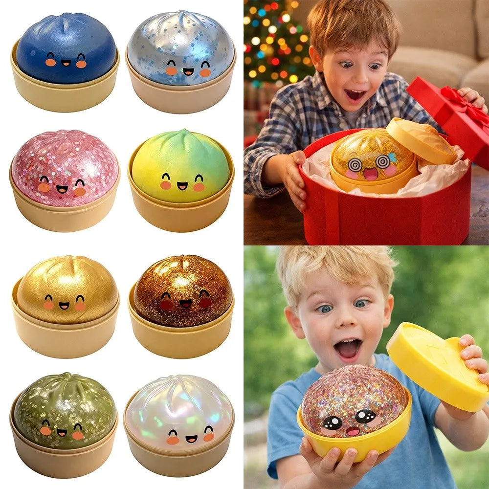Glitter Dumplings Squishy Toy Soft with Steamer Squishy Toy Slow Resilience Fidget Stress Relief Sensory Ball