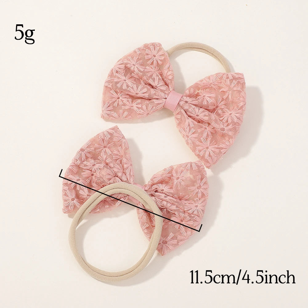 4Pcs 4.5 Inch Big Bows Hair Nylon Band for Baby Rural Style Daisy Embroidery Butterfly Bow Headband Sweet Headdress