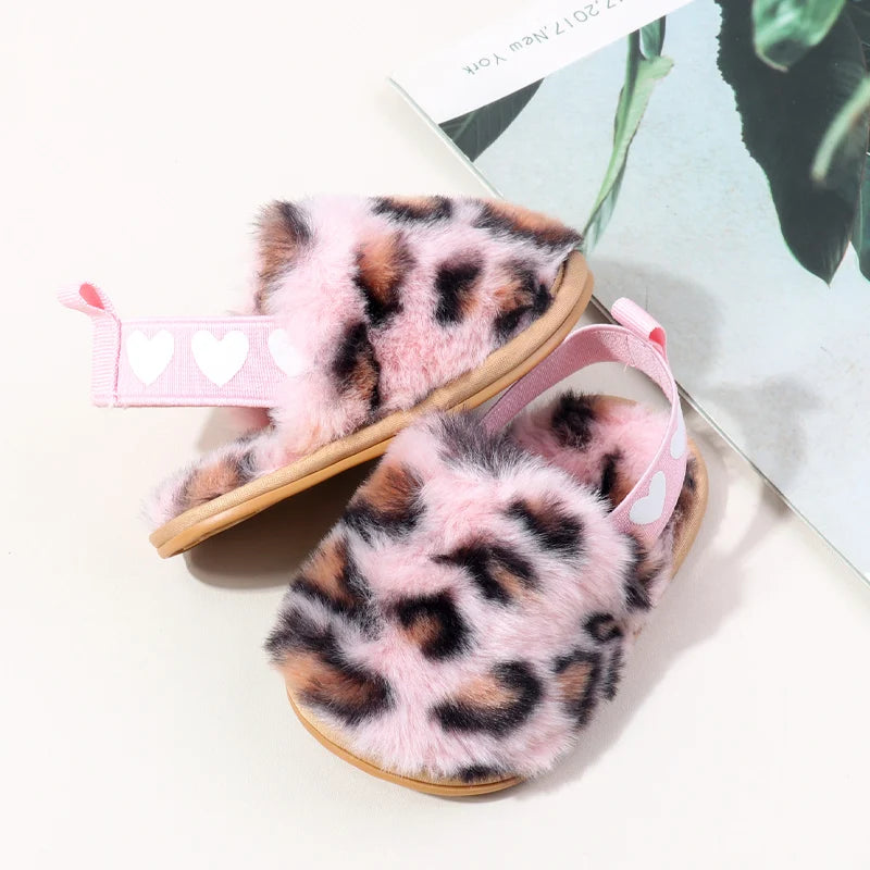 Winter Baby Plush Toe Soft Slippers Spring and Autumn Girls Boys Indoor Walking Shoes Fashion Leopard Point Toddler Infant Shoes