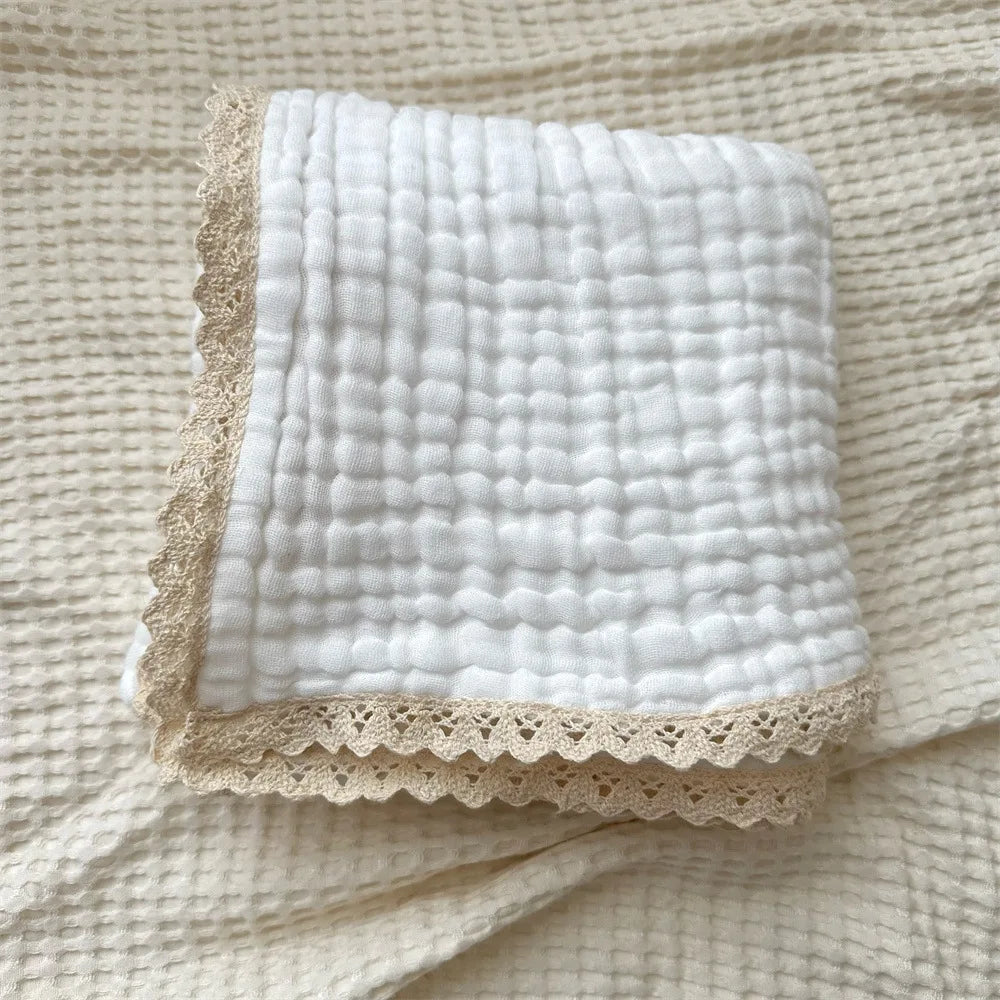 Newborn Baby Bath Towel 6 Layer Gauze Muslin Swaddle Cotton Receive Blankets Swaddling Wrap Lace Langer New Born Diapers Bedding