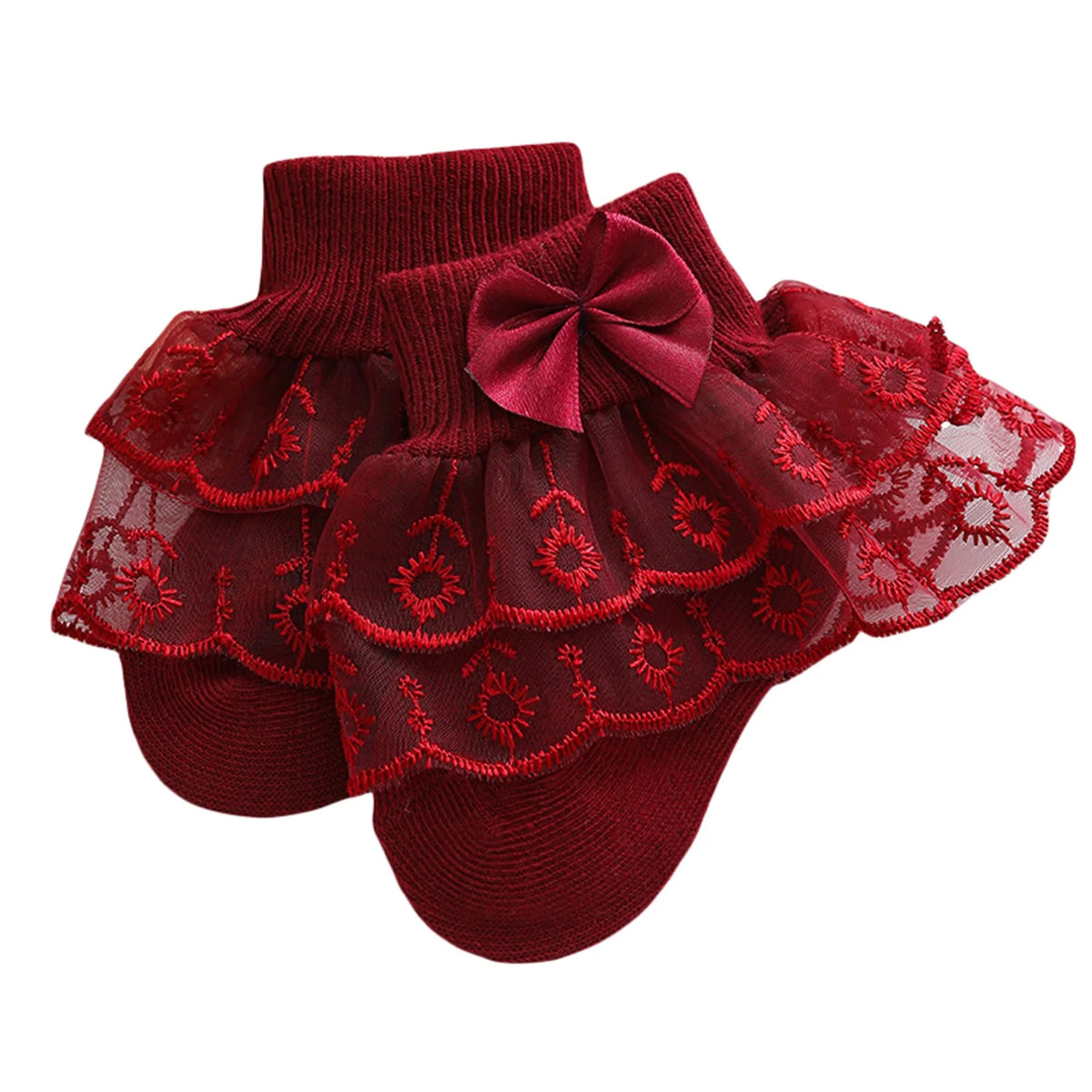 Baby Girls Ruffle Lace Socks, Super Soft Infant Ankle Socks Princess Dress Socks with Bow 3M-2T