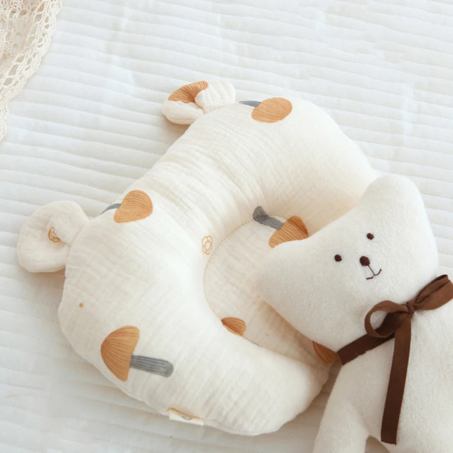 Baby Pillow Newborn Soft Breathable Pillows Cartoon Print Cute Bear Small Ear for Infant 0-24Months Pillow