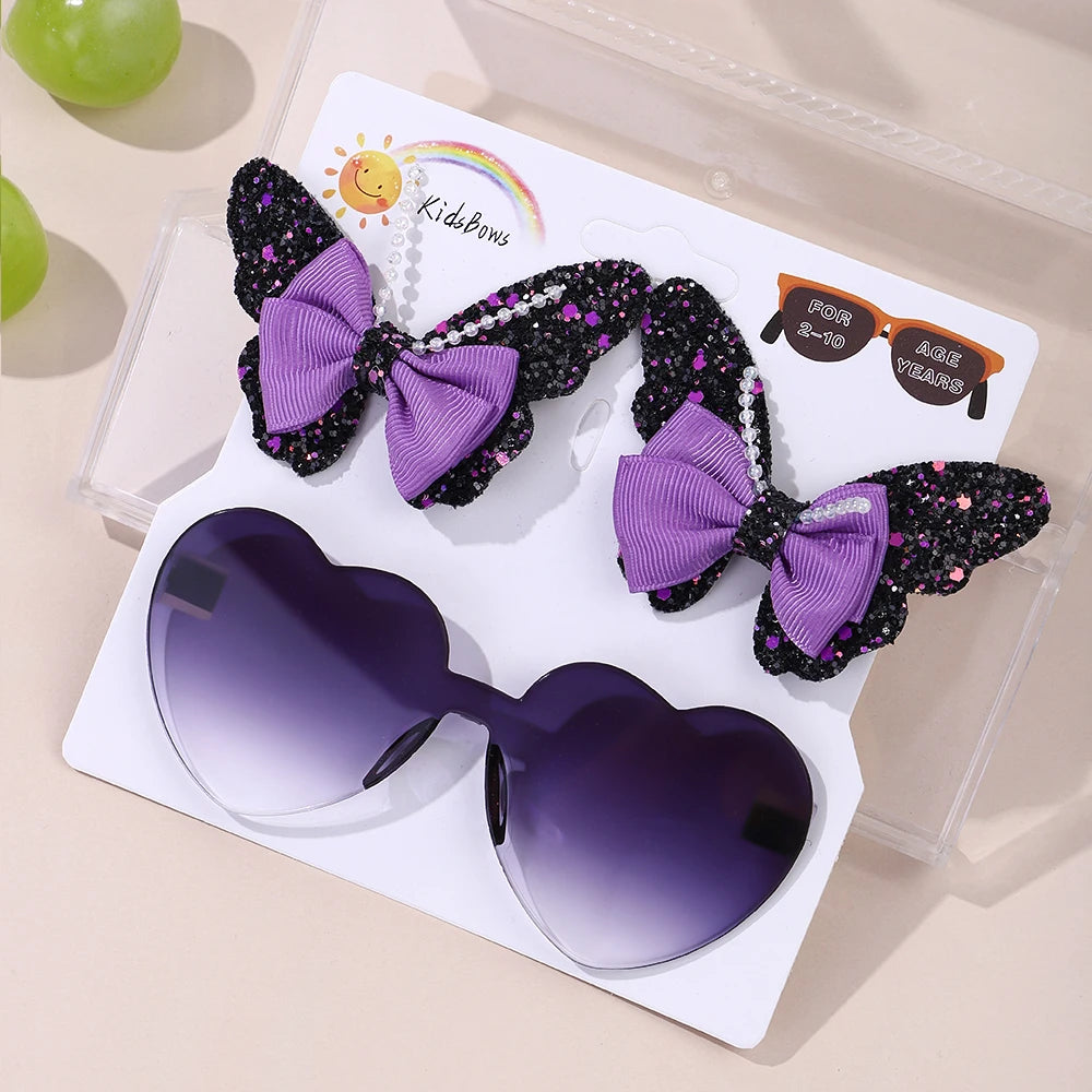 Peaches Kids Sunglasses And Hair Clip Set With Butterfly Hairpins Delicate Headwear Gift Set